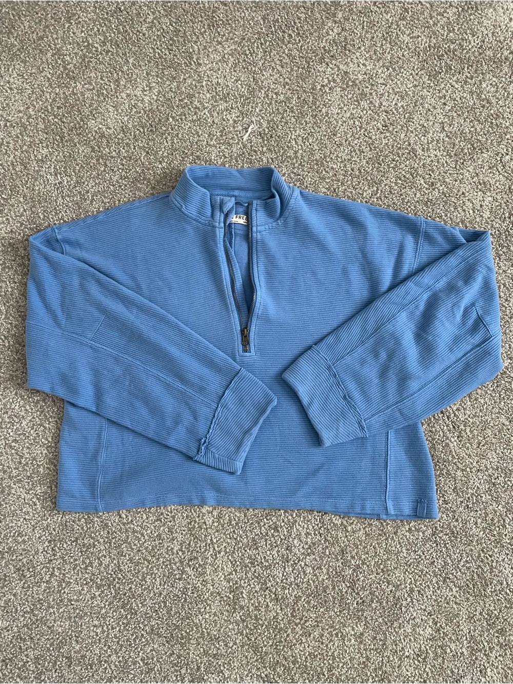 We The Free Blue Quarter-Zip Ribbed Pullover